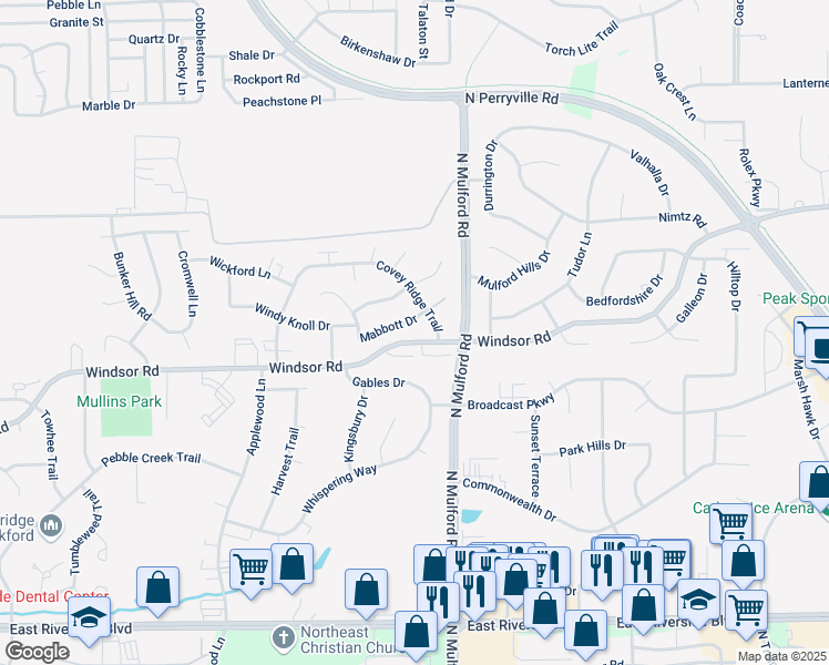 map of restaurants, bars, coffee shops, grocery stores, and more near 5893 Mabbott Drive in Loves Park