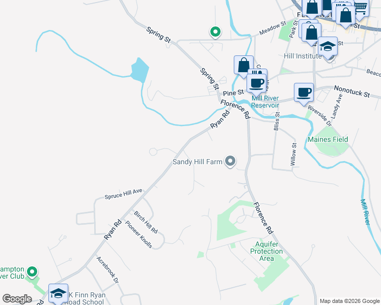 map of restaurants, bars, coffee shops, grocery stores, and more near 112 Ryan Road in Northampton