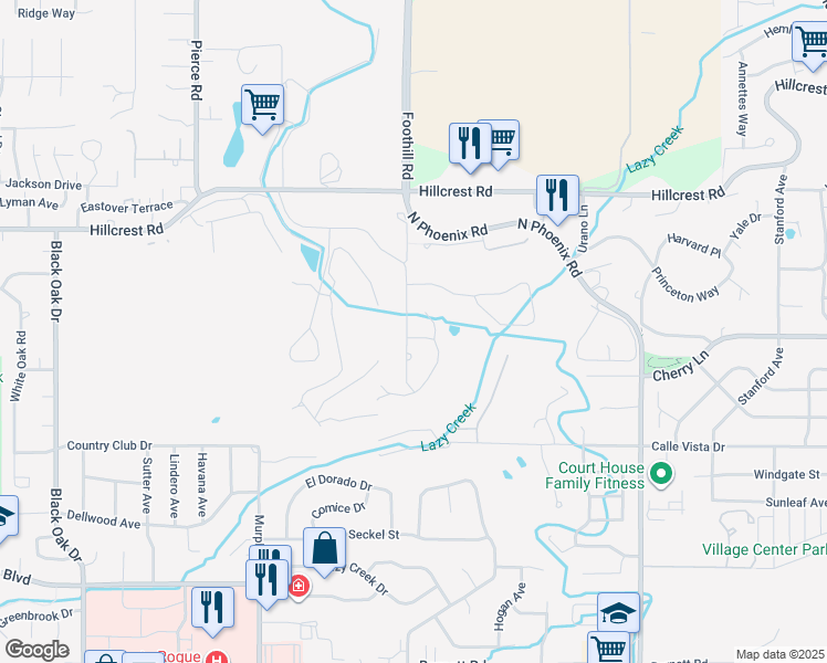 map of restaurants, bars, coffee shops, grocery stores, and more near 83 South Foothill Road in Medford