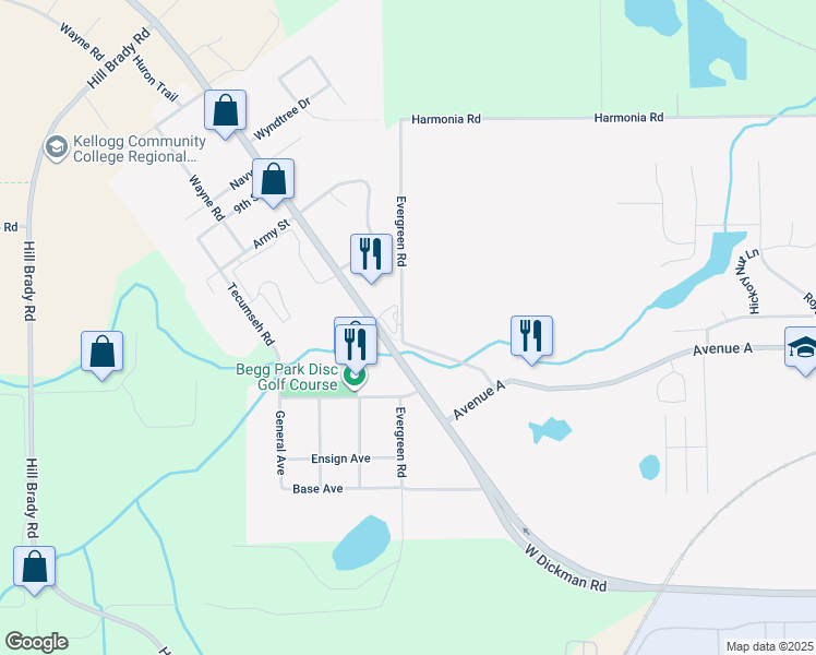 map of restaurants, bars, coffee shops, grocery stores, and more near 107 Evergreen Road in Springfield