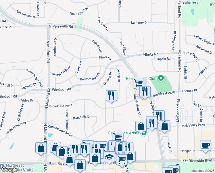 map of restaurants, bars, coffee shops, grocery stores, and more near 6347 Galahad Court in Loves Park