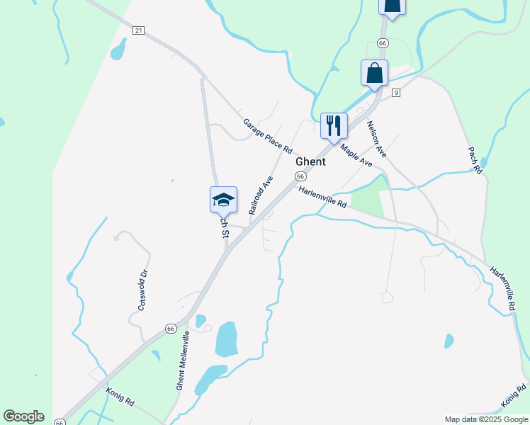 map of restaurants, bars, coffee shops, grocery stores, and more near 2258 Highway 66 in Ghent