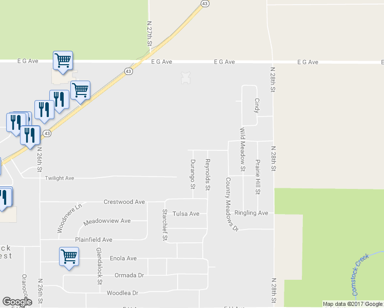 map of restaurants, bars, coffee shops, grocery stores, and more near 4253 Durango Street in Kalamazoo
