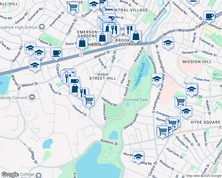 map of restaurants, bars, coffee shops, grocery stores, and more near 26 Edgehill Road in Brookline