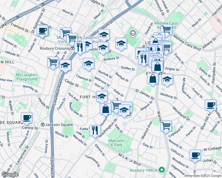 map of restaurants, bars, coffee shops, grocery stores, and more near in 