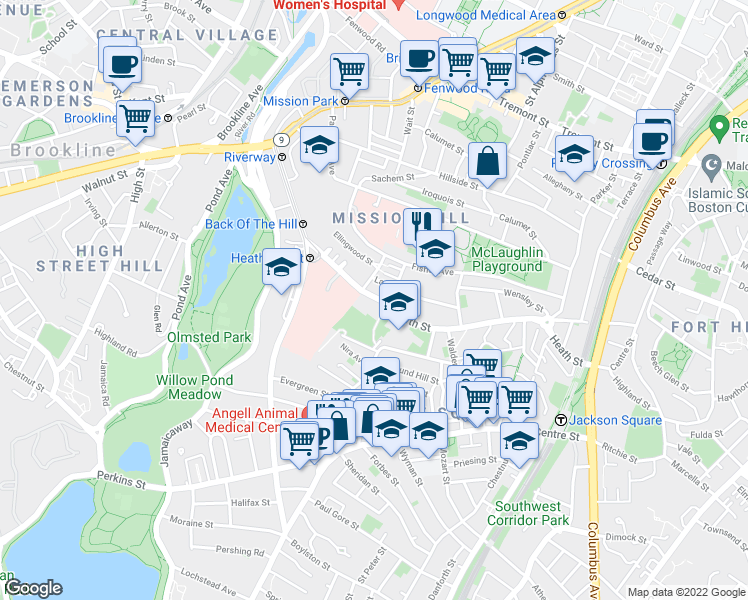 map of restaurants, bars, coffee shops, grocery stores, and more near 231 Heath Street in Boston