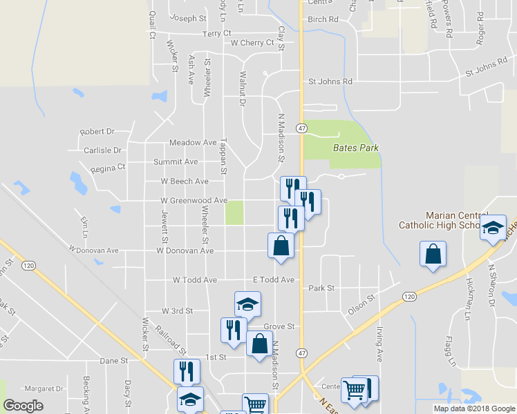 map of restaurants, bars, coffee shops, grocery stores, and more near 142 East Greenwood Avenue in Woodstock