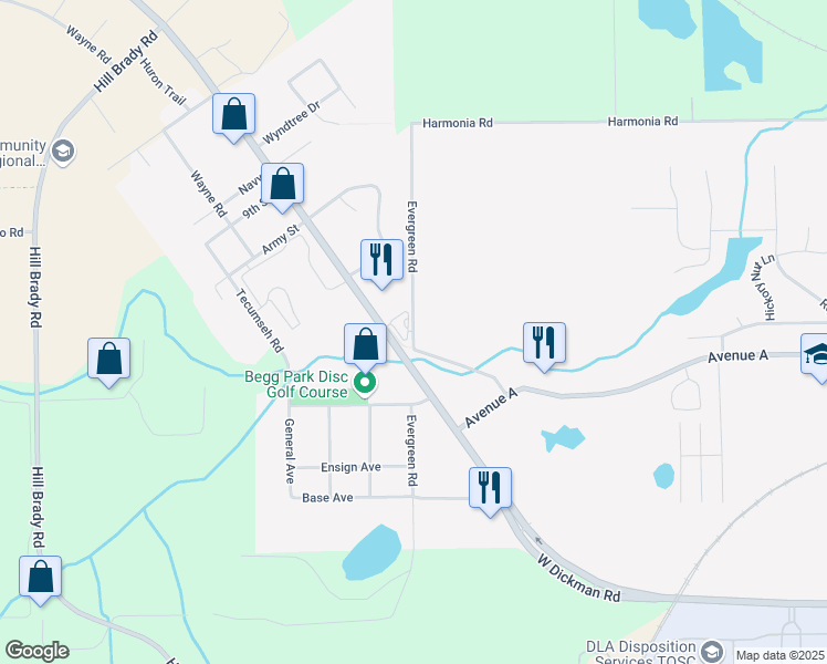 map of restaurants, bars, coffee shops, grocery stores, and more near 107 Evergreen Road in Springfield
