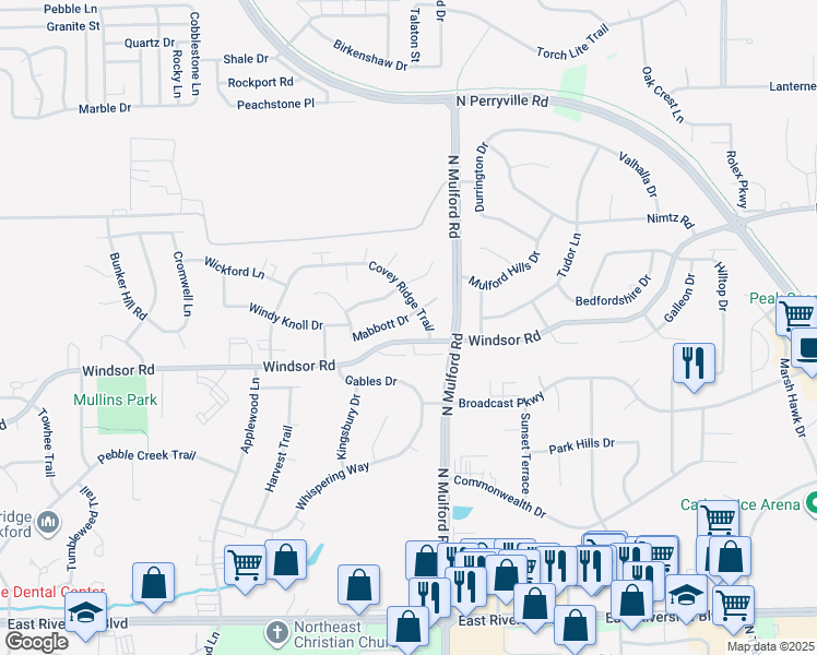 map of restaurants, bars, coffee shops, grocery stores, and more near 5893 Mabbott Drive in Loves Park
