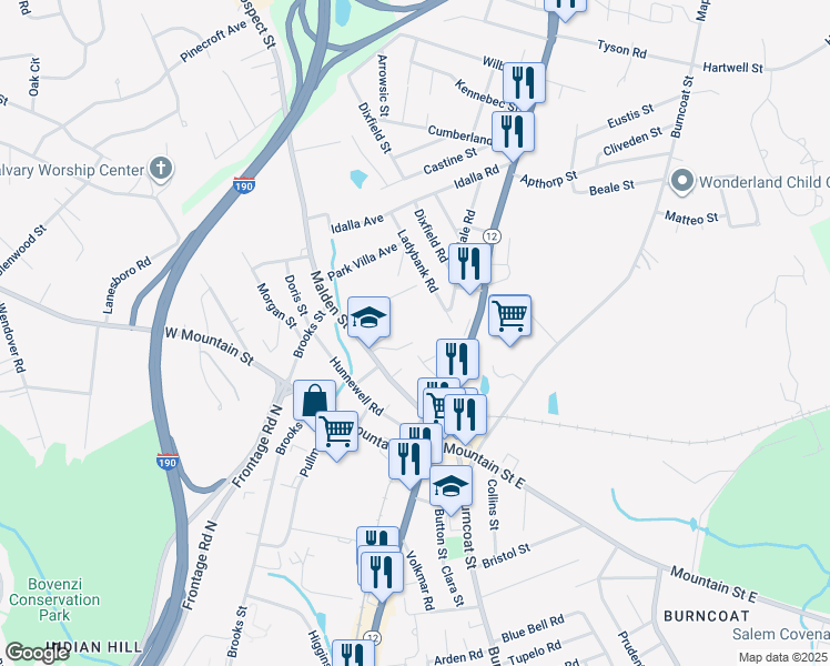 map of restaurants, bars, coffee shops, grocery stores, and more near 44 Malden Street in Worcester