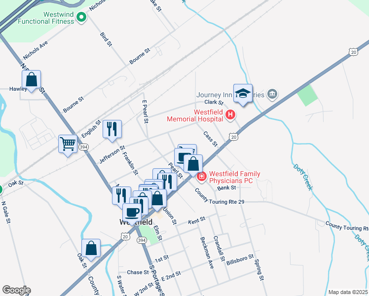 map of restaurants, bars, coffee shops, grocery stores, and more near 23-1/2 Holt St in Westfield
