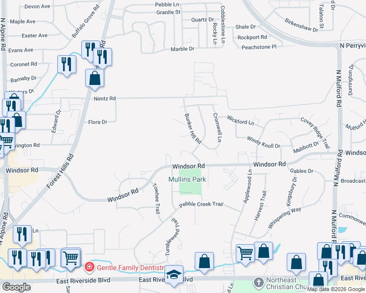 map of restaurants, bars, coffee shops, grocery stores, and more near 5262 Tenby Chase in Loves Park