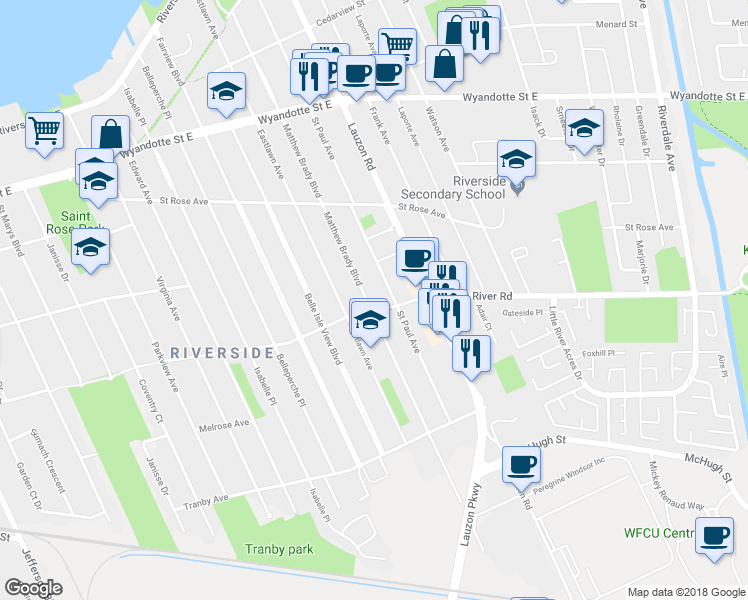 map of restaurants, bars, coffee shops, grocery stores, and more near 1080 Matthew Brady Boulevard in Windsor