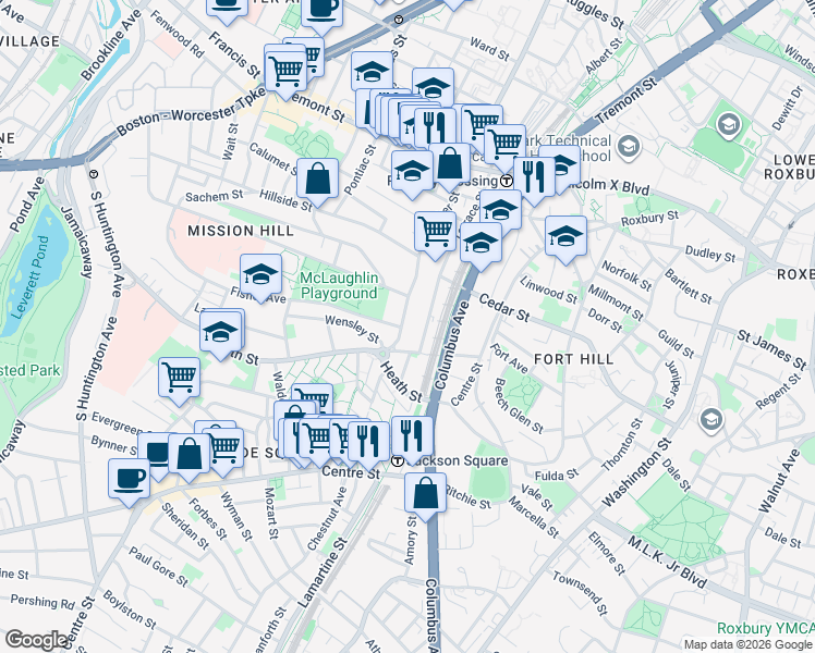 map of restaurants, bars, coffee shops, grocery stores, and more near 4 Fisher Avenue in Boston