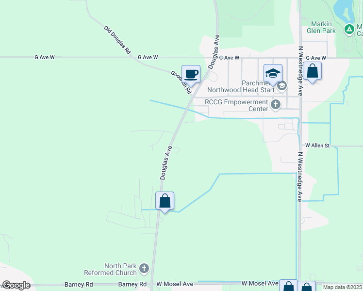 map of restaurants, bars, coffee shops, grocery stores, and more near 3630 Douglas Avenue in Kalamazoo