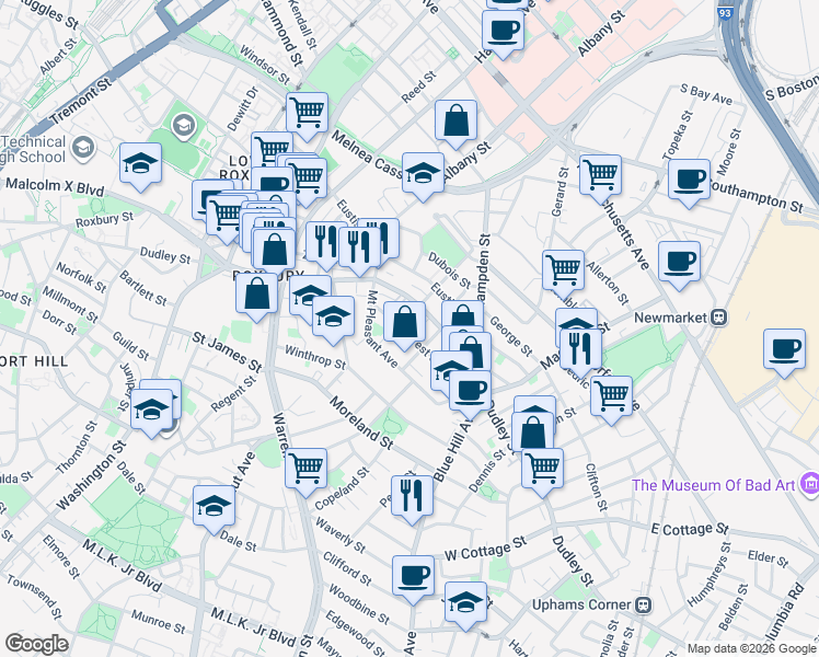 map of restaurants, bars, coffee shops, grocery stores, and more near 40 Forest Street in Boston