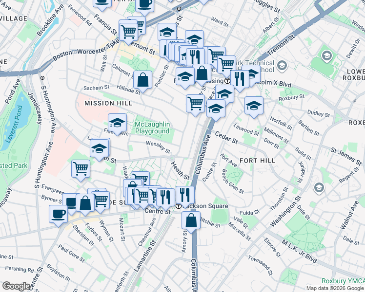 map of restaurants, bars, coffee shops, grocery stores, and more near 4 Fisher Avenue in Boston