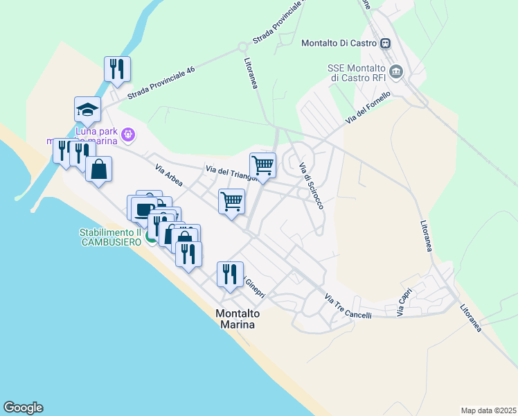 map of restaurants, bars, coffee shops, grocery stores, and more near 10 Viale delle Vele in Montalto Marina