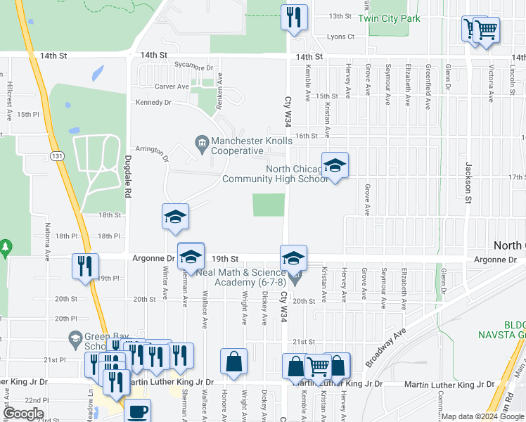 map of restaurants, bars, coffee shops, grocery stores, and more near in North Chicago
