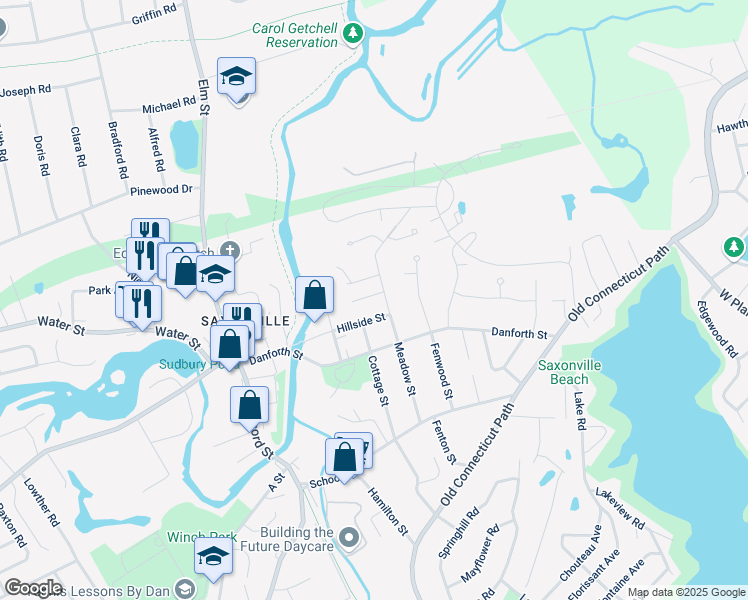 map of restaurants, bars, coffee shops, grocery stores, and more near 2 Aleda Street in Framingham