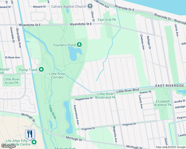 map of restaurants, bars, coffee shops, grocery stores, and more near 1091 Peabody Avenue in Windsor