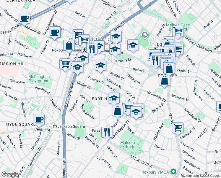 map of restaurants, bars, coffee shops, grocery stores, and more near 37-39 Dorr Street in Boston