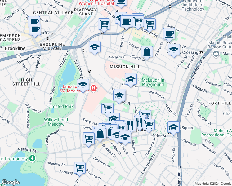 map of restaurants, bars, coffee shops, grocery stores, and more near 231 Heath Street in Boston