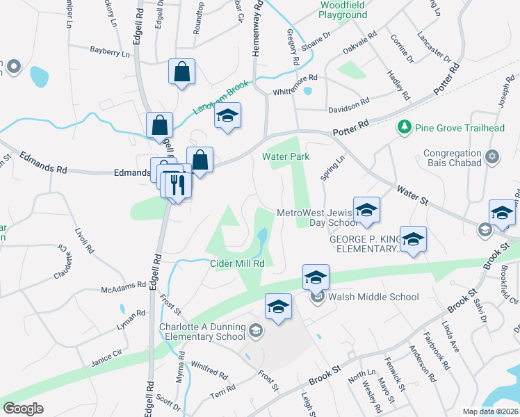 map of restaurants, bars, coffee shops, grocery stores, and more near 7 Cider Mill Road in Framingham