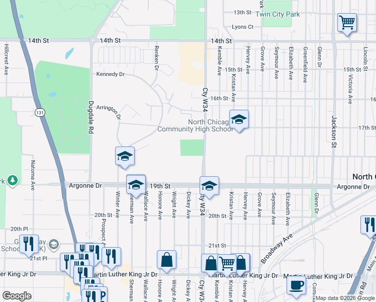 map of restaurants, bars, coffee shops, grocery stores, and more near in North Chicago