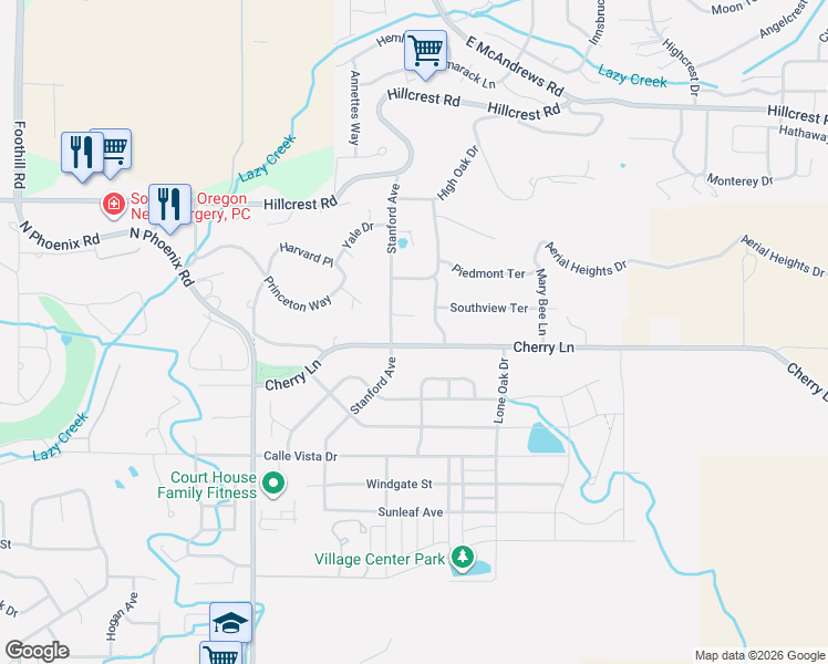 map of restaurants, bars, coffee shops, grocery stores, and more near 3917 Cherry Lane in Medford