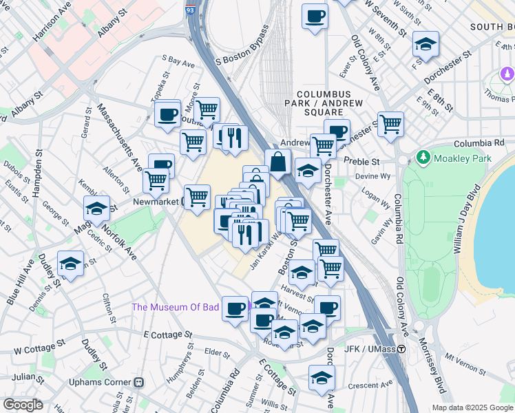 map of restaurants, bars, coffee shops, grocery stores, and more near 8 Allstate Road in Boston