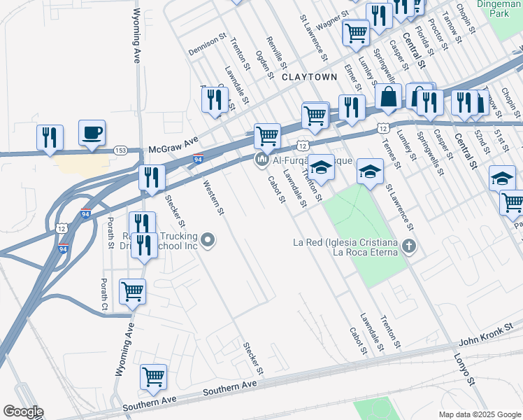 map of restaurants, bars, coffee shops, grocery stores, and more near 4305 Saint James Street in Detroit