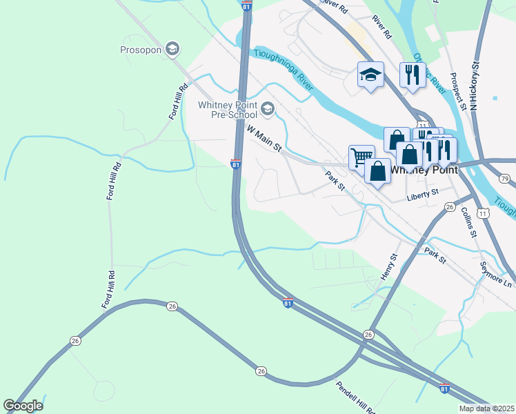 map of restaurants, bars, coffee shops, grocery stores, and more near 27 Richards Dr in Whitney Point