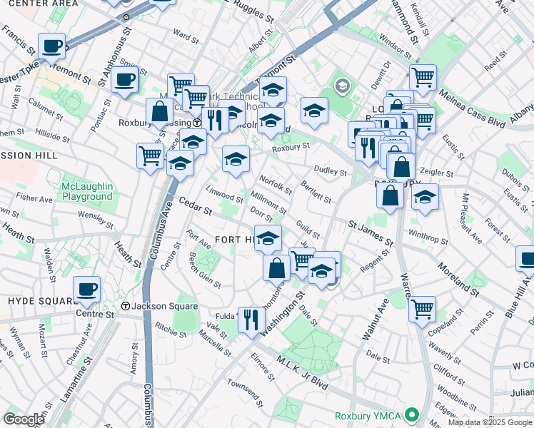 map of restaurants, bars, coffee shops, grocery stores, and more near 37-39 Dorr Street in Boston