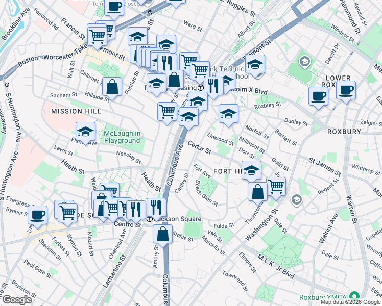 map of restaurants, bars, coffee shops, grocery stores, and more near in Boston