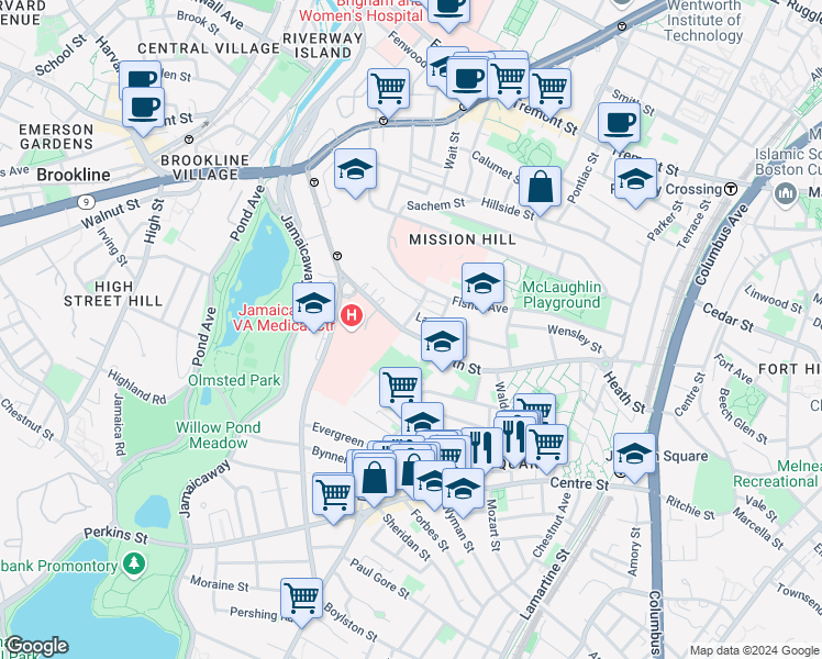 map of restaurants, bars, coffee shops, grocery stores, and more near 231 Heath Street in Boston