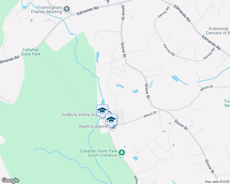 map of restaurants, bars, coffee shops, grocery stores, and more near 1060 Grove Street in Framingham