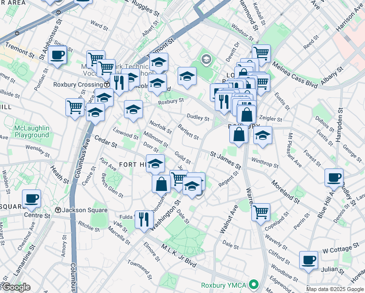 map of restaurants, bars, coffee shops, grocery stores, and more near 55 Bartlett Station Drive in Boston