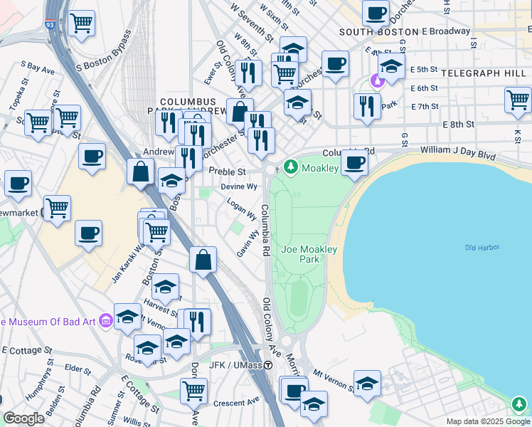 map of restaurants, bars, coffee shops, grocery stores, and more near in Boston