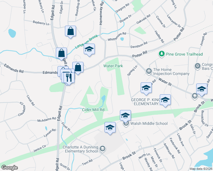 map of restaurants, bars, coffee shops, grocery stores, and more near 7 Cider Mill Road in Framingham