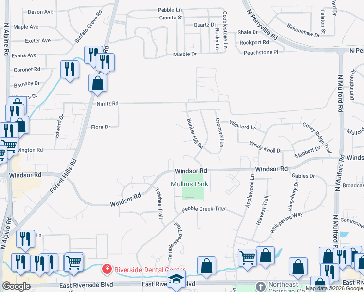 map of restaurants, bars, coffee shops, grocery stores, and more near 5262 Tenby Chase in Loves Park