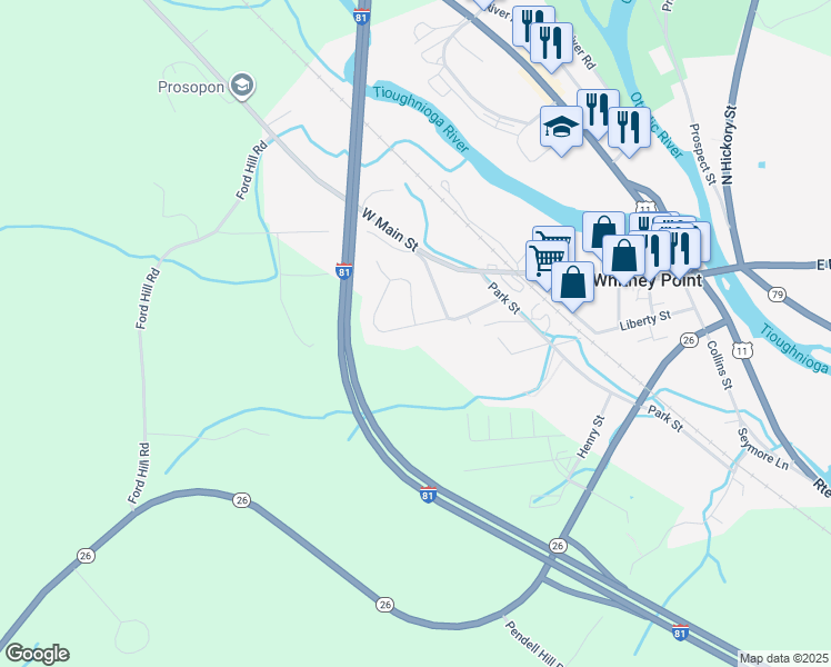 map of restaurants, bars, coffee shops, grocery stores, and more near 13 Richards Dr in Whitney Point