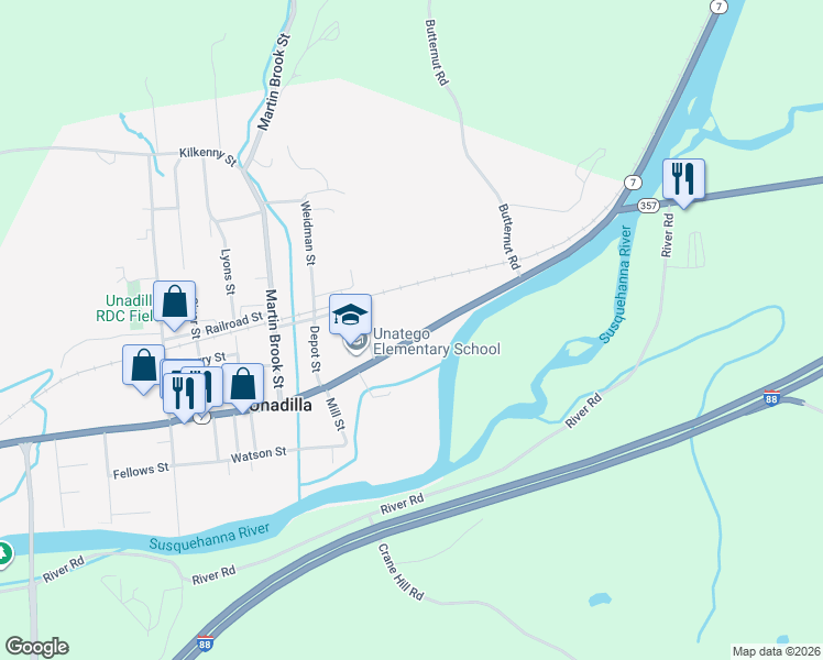 map of restaurants, bars, coffee shops, grocery stores, and more near 298 Main St in Unadilla