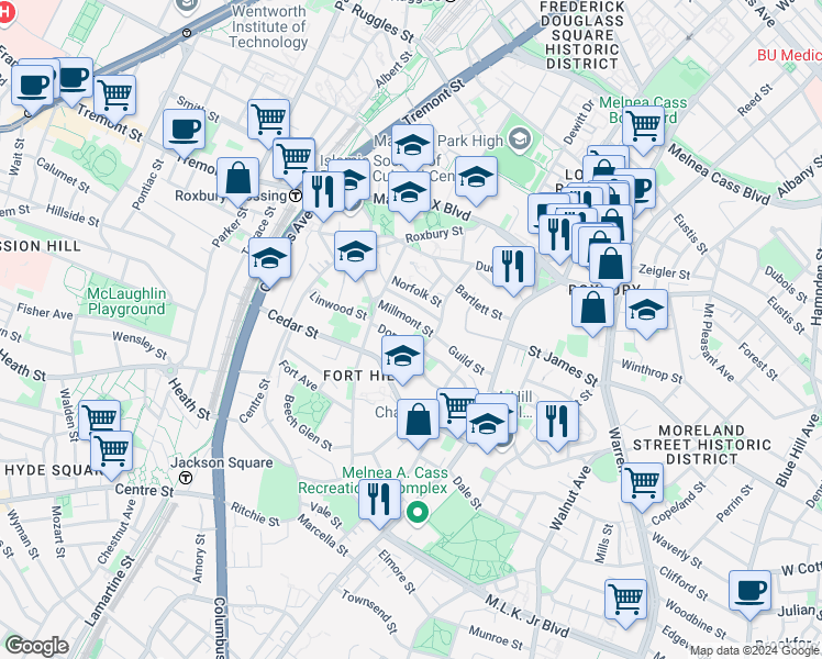 map of restaurants, bars, coffee shops, grocery stores, and more near 37-39 Dorr Street in Boston