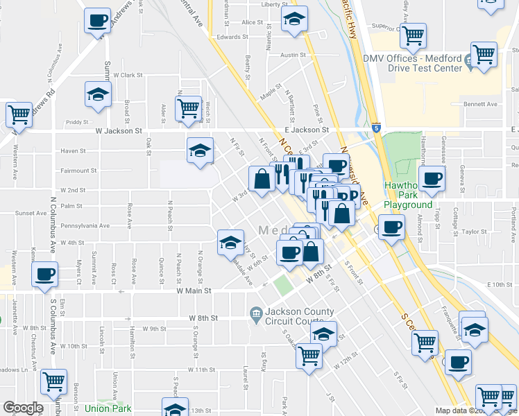 map of restaurants, bars, coffee shops, grocery stores, and more near 198 West 4th Street in Medford