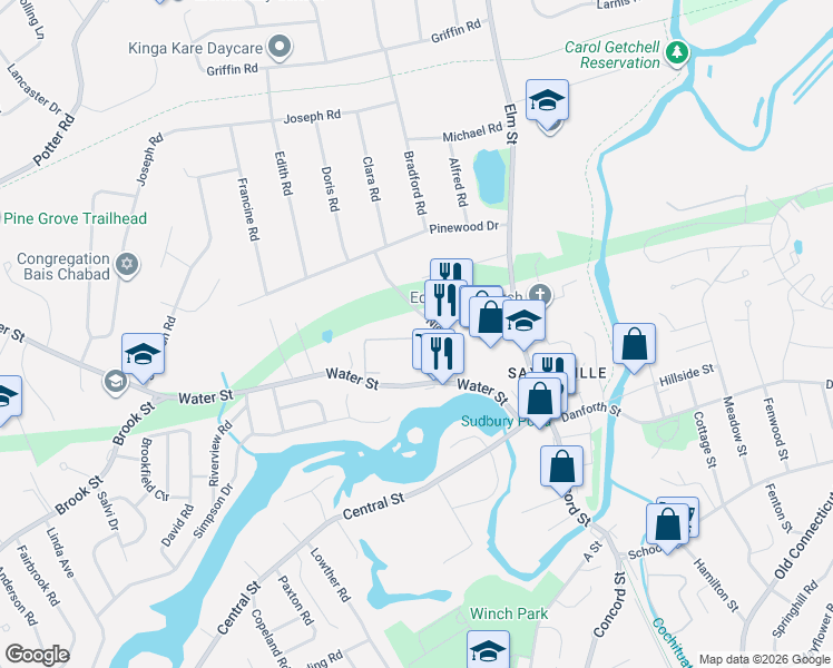 map of restaurants, bars, coffee shops, grocery stores, and more near 4 Park Avenue in Framingham