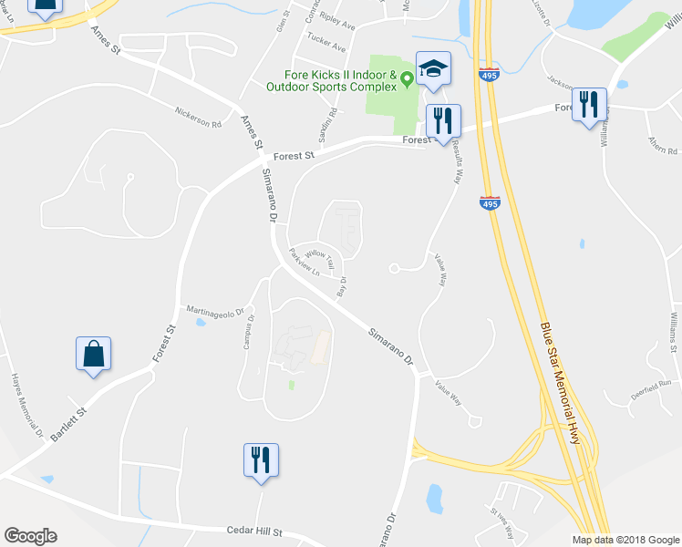 map of restaurants, bars, coffee shops, grocery stores, and more near 4101 Willow Trail in Marlborough