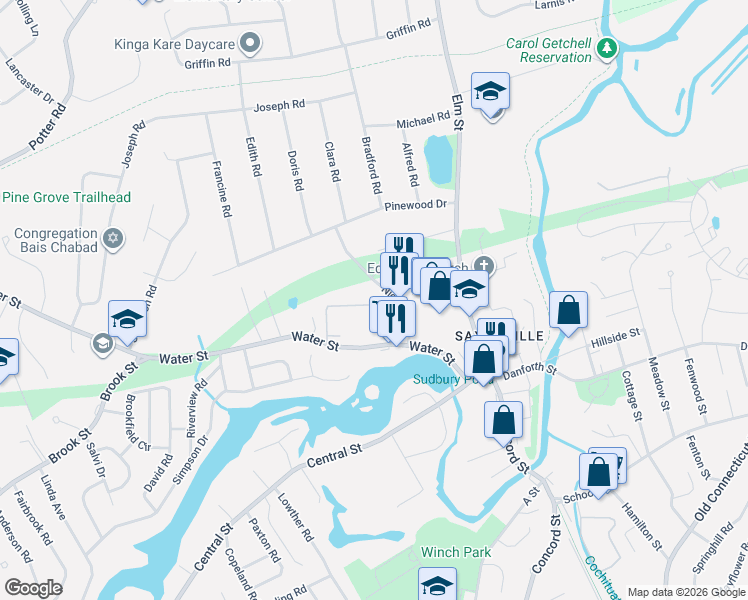 map of restaurants, bars, coffee shops, grocery stores, and more near 4 Park Avenue in Framingham