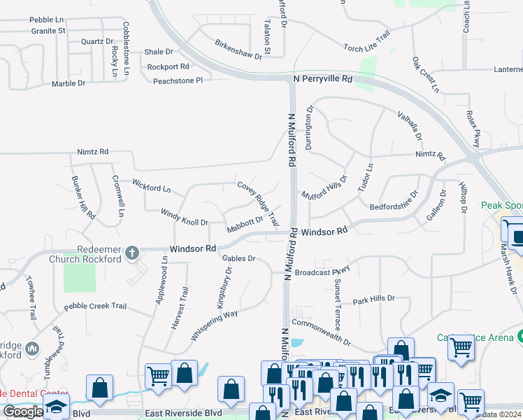 map of restaurants, bars, coffee shops, grocery stores, and more near 5915 Covey Ridge Trail in Loves Park