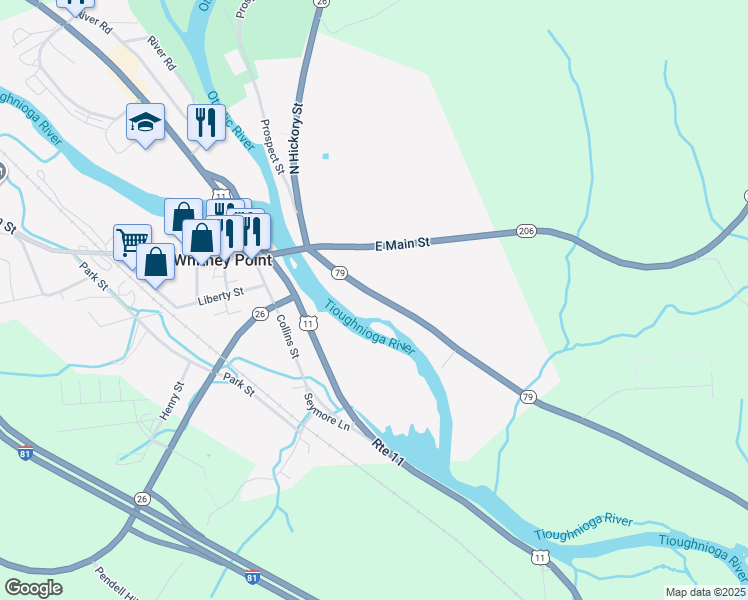 map of restaurants, bars, coffee shops, grocery stores, and more near 2742 Hickory Street in Whitney Point